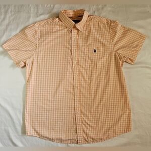 U.S. Polo Assn Mens White And Orange Plaid Short Sleeve Button Up Shirt Size L